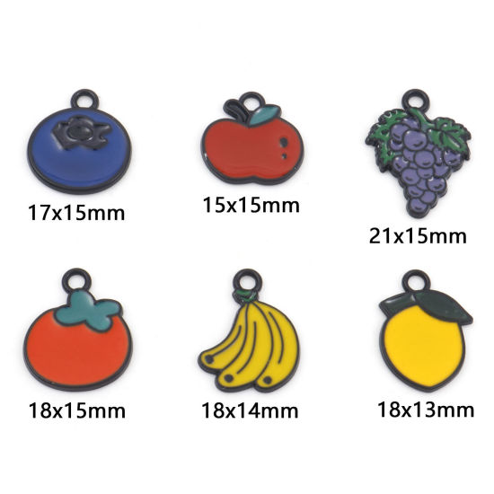 Bild von Zinklegierung Charms Obst Schwarz Bunt Obst Emaille 10 Stück