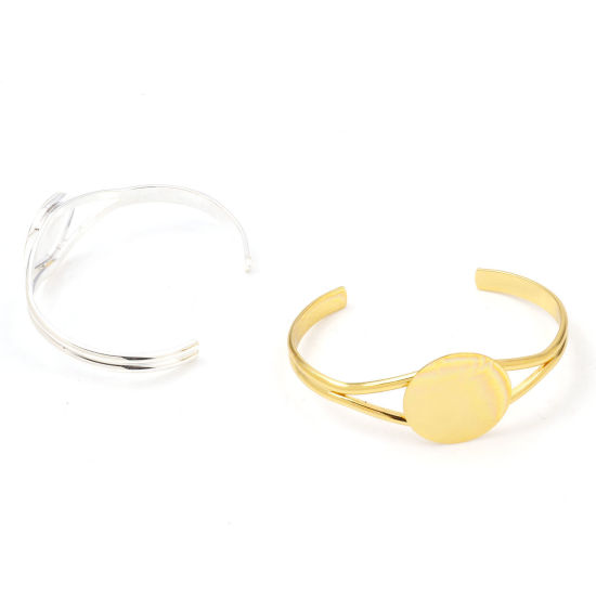 Picture of Brass Cabochon Settings Open Cuff Bangles Bracelets Findings Multicolor 16cm(6 2/8") long