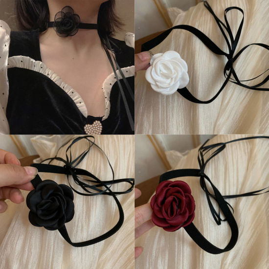 Image de Collier Ras de Cou en Gaze Style Japonais Multicolore Fleur 1 Pièce