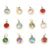 Picture of 304 Stainless Steel Charms Gold Plated Round Multicolour Cubic Zirconia 13mm x 8mm