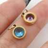 Picture of 304 Stainless Steel Charms Gold Plated Round Multicolour Cubic Zirconia 13mm x 8mm