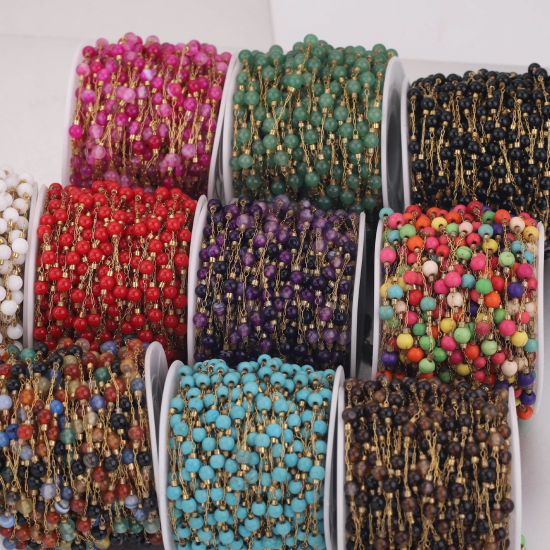 Image de 1 M Chaîne PerléeAccessoires pour la Fabrication de Bijoux Faits à la Main en 304 Acier Inoxydable & Pierre Placage sous Vide Doré Multicolore 4.5mm - 4mm 