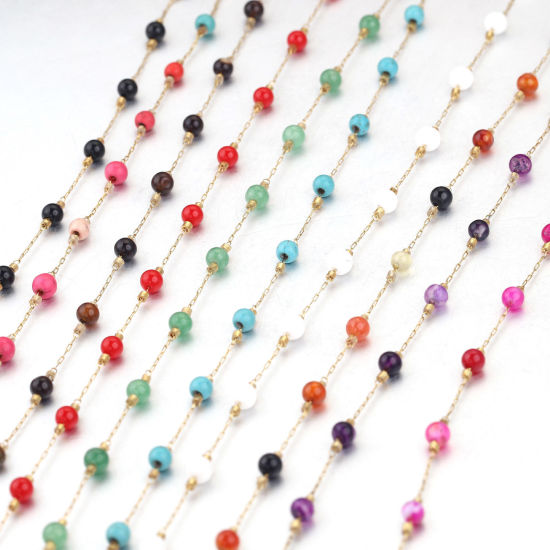 Image de 1 M Chaîne PerléeAccessoires pour la Fabrication de Bijoux Faits à la Main en 304 Acier Inoxydable & Pierre Placage sous Vide Doré Multicolore 4.5mm - 4mm 