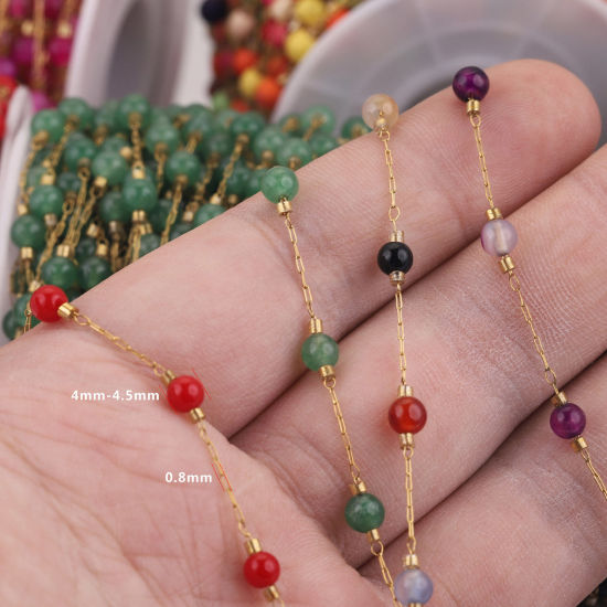 Image de 1 M Chaîne PerléeAccessoires pour la Fabrication de Bijoux Faits à la Main en 304 Acier Inoxydable & Pierre Placage sous Vide Doré Multicolore 4.5mm - 4mm 