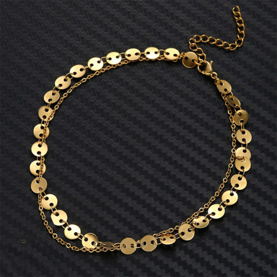 Image de Chaîne de Cheville Multicouche Élégant en 304 Acier Inoxydable Chaîne Maille Forçat Multicolore 25cm long, 1 Pièce