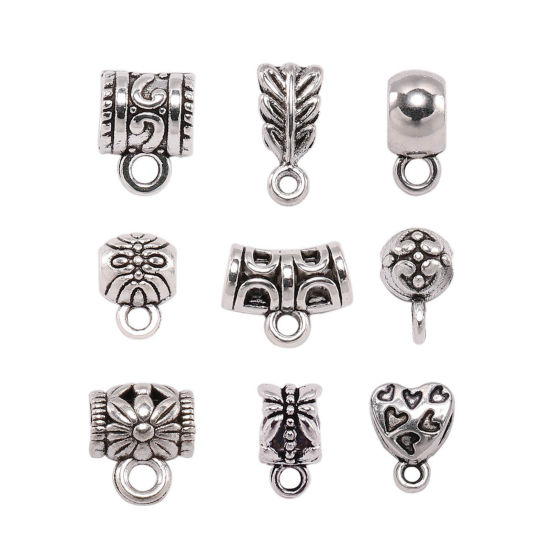 Picture of Zinc Based Alloy Bail Beads Antique Silver Color Carved Pattern 20 PCs