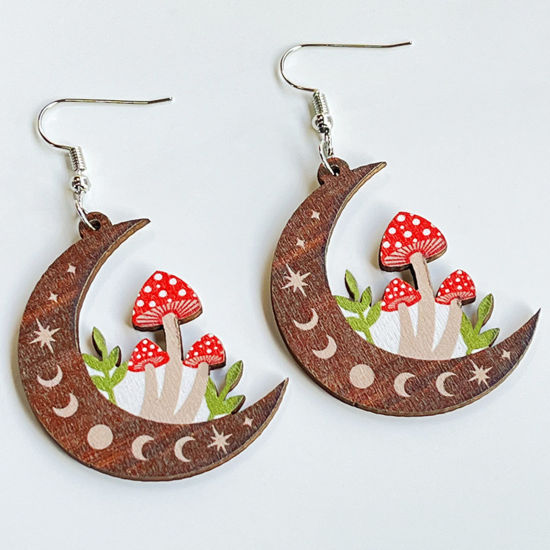 Image de Boucles d'Oreilles Corchets Jour de Pâques en Bois Naturel Argent Mat Multicolore Lapin 1 Paire