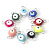 Picture of 304 Stainless Steel Religious Connectors Silver Tone Multicolor Round Evil Eye Double-sided Enamel 11mm x 6mm