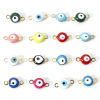 Picture of 10 PCs Vacuum Plating 304 Stainless Steel Religious Connectors Charms Pendants Gold Plated Multicolor Round Evil Eye Double-sided Enamel 11mm x 6mm
