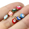 Picture of 10 PCs Vacuum Plating 304 Stainless Steel Religious Connectors Charms Pendants Gold Plated Multicolor Round Evil Eye Double-sided Enamel 11mm x 6mm