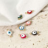Picture of 10 PCs Vacuum Plating 304 Stainless Steel Religious Connectors Charms Pendants Gold Plated Multicolor Round Evil Eye Double-sided Enamel 11mm x 6mm