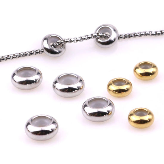 Image de Perles d'Espacement de Bouchon avec Noyau en Caoutchouc Accessories pour DIY Fabrication de Bijoux en 304 Acier Inoxydable Respectueux de la Nature Rond Multicolore 5 Pcs