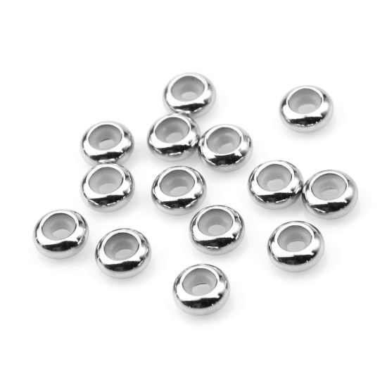 Image de Perles d'Espacement de Bouchon avec Noyau en Caoutchouc Accessories pour DIY Fabrication de Bijoux en 304 Acier Inoxydable Respectueux de la Nature Rond Multicolore 5 Pcs