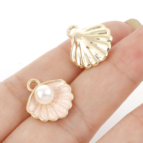 Picture of Zinc Based Alloy Enamel Charms Gold Plated Multicolor Shell Imitation Pearl 17mm x 15mm