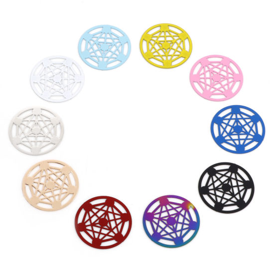 Image de Connecteurs Estampe en Filigrane en Alliage de Fer Rond Multicolore Tableau Magique 25mm Dia, 10 Pcs