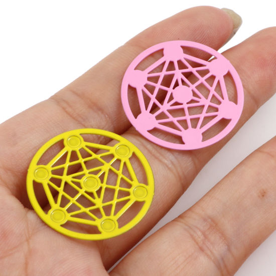 Image de Connecteurs Estampe en Filigrane en Alliage de Fer Rond Multicolore Tableau Magique 25mm Dia, 10 Pcs