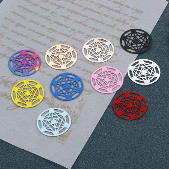 Image de Connecteurs Estampe en Filigrane en Alliage de Fer Rond Multicolore Tableau Magique 25mm Dia, 10 Pcs