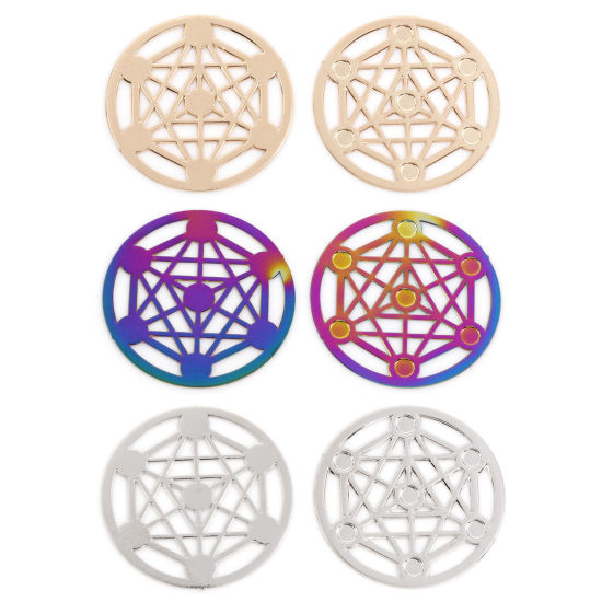 Image de Connecteurs Estampe en Filigrane en Alliage de Fer Rond Multicolore Tableau Magique 25mm Dia, 10 Pcs