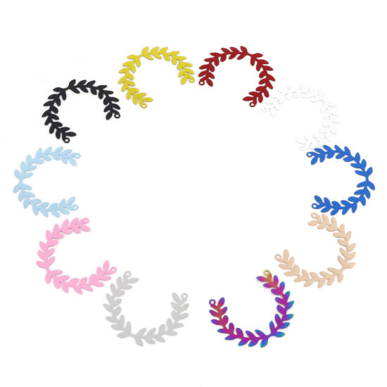 Immagine di Lega di Ferro Filigree Stamping Connettore Accessori Ramo d’oliva Multicolore Foglia Disegno 3.7cm x 3cm, 10 Pz