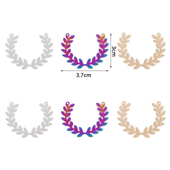 Immagine di Lega di Ferro Filigree Stamping Connettore Accessori Ramo d’oliva Multicolore Foglia Disegno 3.7cm x 3cm, 10 Pz