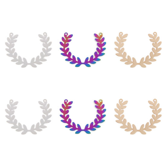 Immagine di Lega di Ferro Filigree Stamping Connettore Accessori Ramo d’oliva Multicolore Foglia Disegno 3.7cm x 3cm, 10 Pz