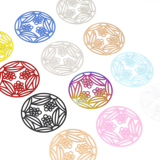 Image de Connecteurs Estampe en Filigrane en Alliage de Fer Rond Multicolore Feuilles 28mm Dia, 10 Pcs