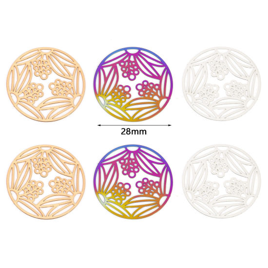 Image de Connecteurs Estampe en Filigrane en Alliage de Fer Rond Multicolore Feuilles 28mm Dia, 10 Pcs