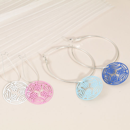 Image de Connecteurs Estampe en Filigrane en Alliage de Fer Rond Multicolore Feuilles 28mm Dia, 10 Pcs