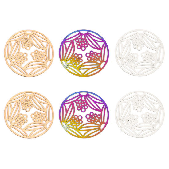 Image de Connecteurs Estampe en Filigrane en Alliage de Fer Rond Multicolore Feuilles 28mm Dia, 10 Pcs