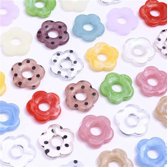 アクリル ビーズ ペンダント チャーム DIY 手作り ハンドメイド ジュエリー アクセサリーを作る （半穴） 多色 フラワー 水墨 約 27mm x 27mm、 10 個 の画像