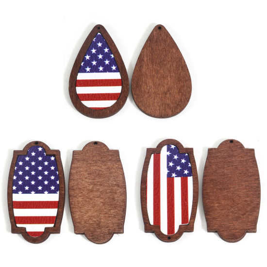 Image de Pendentifs Jour de l'Indépendance Américaine en PU & Bois Naturel Brun Drapeau des États-Unis 5 Pcs