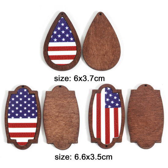 Image de Pendentifs Jour de l'Indépendance Américaine en PU & Bois Naturel Brun Drapeau des États-Unis 5 Pcs