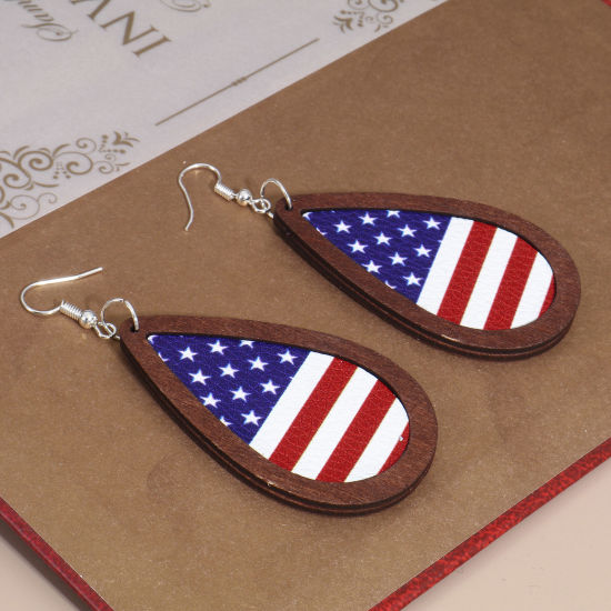 Image de Pendentifs Jour de l'Indépendance Américaine en PU & Bois Naturel Brun Drapeau des États-Unis 5 Pcs