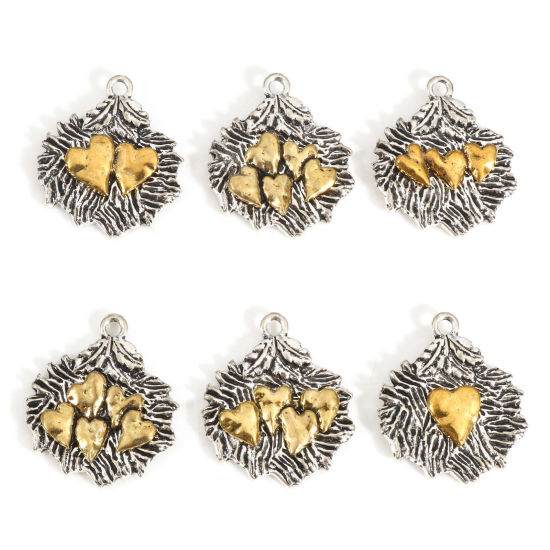 Picture of Zinc Based Alloy Valentine's Day Charms Antique Silver Color Gold Tone Antique Gold Two Tone Leaf Heart 26mm x 22mm