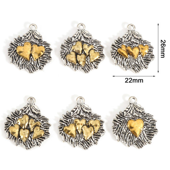 Picture of Zinc Based Alloy Valentine's Day Charms Antique Silver Color Gold Tone Antique Gold Two Tone Leaf Heart 26mm x 22mm