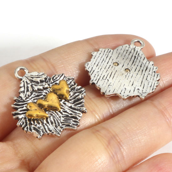Picture of Zinc Based Alloy Valentine's Day Charms Antique Silver Color Gold Tone Antique Gold Two Tone Leaf Heart 26mm x 22mm