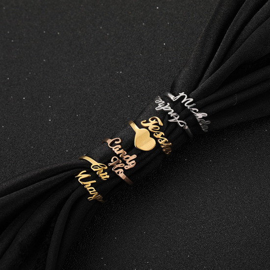 Image de Bagues Réglables Ouverts avec Nom Lettre Personnalisée en Acier Inoxydable Multicolore 1 Pièce