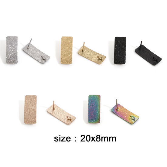 Imagen de Enchapado al Vacío Ecológico 304 Acero Inoxidable Arete de Poste de Oreja con Accesorios de Conector de Bucle Rectángulo Multicolor Polvo Estelar 20mm x 8mm, Post/ Wire Size: (20 gauge), 10 Unidades