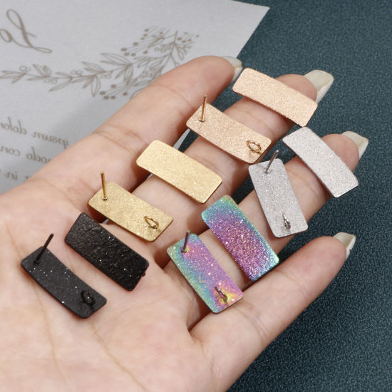 Imagen de Enchapado al Vacío Ecológico 304 Acero Inoxidable Arete de Poste de Oreja con Accesorios de Conector de Bucle Rectángulo Multicolor Polvo Estelar 20mm x 8mm, Post/ Wire Size: (20 gauge), 10 Unidades