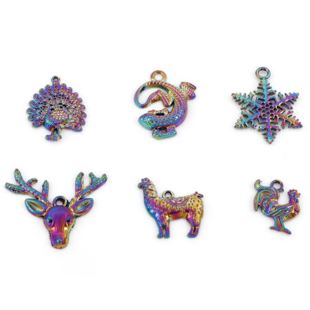 Zinc Based Alloy Pendants Rainbow Color Plated Lizard Peacock