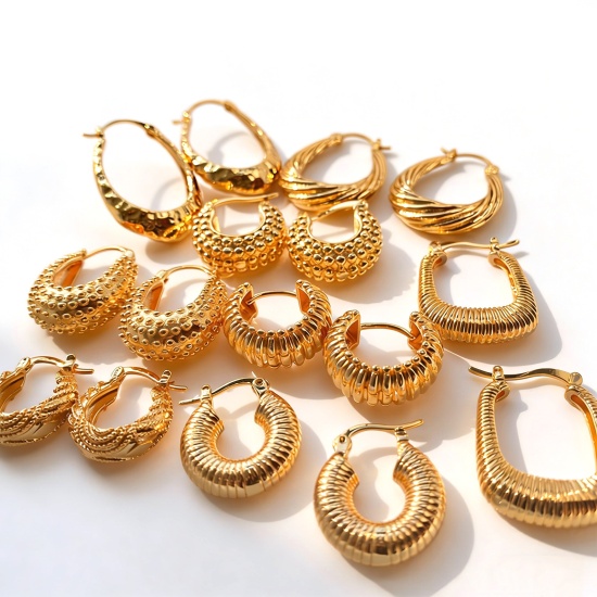 Imagen de Hipoalergénico Retro Sencillo 18K Oro Real Chapado Cobre Raya Aretes de Aro Para Mujeres Fiesta 1 Par