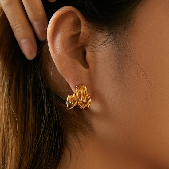 Imagen de Hipoalergénico Retro Sencillo 18K Oro Real Chapado Cobre Raya Aretes de Aro Para Mujeres Fiesta 1 Par