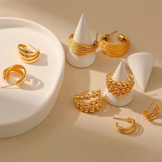 Imagen de Hipoalergénico Retro Sencillo 18K Oro Real Chapado Cobre Raya Aretes de Aro Para Mujeres Fiesta 1 Par