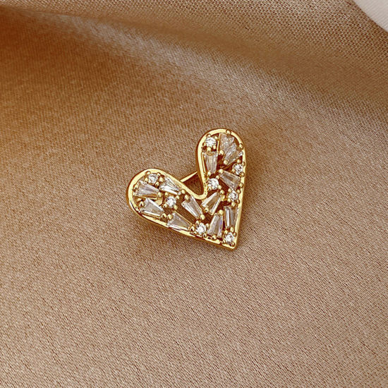 Image de Broche Epingle Élégant Cœur Multicolore à Strass Transparent 1 Pièce
