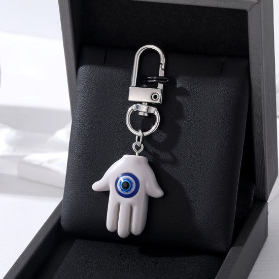 Image de Porte-Clés Religieux en Résine Argent Mat Multicolore Khamsa Symbole Paume Œil Mauvais 1 Pièce