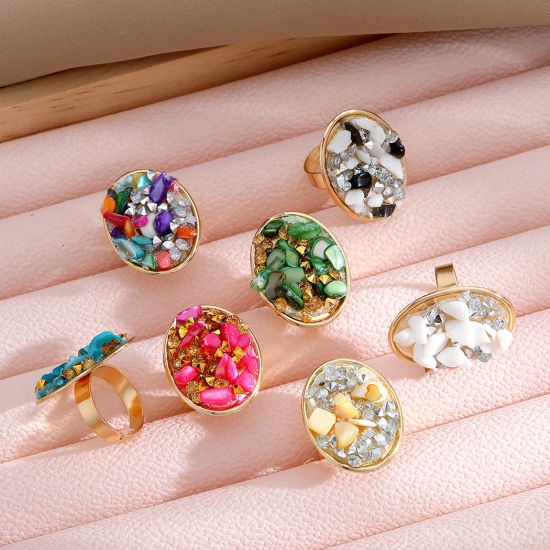 Image de Bagues Style Bohème Ouvert Doré Multicolore Graviers Ovale 1 Pièce