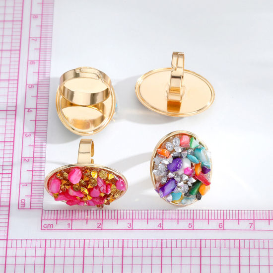 Image de Bagues Style Bohème Ouvert Doré Multicolore Graviers Ovale 1 Pièce
