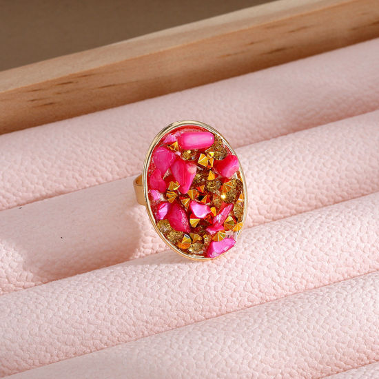 Image de Bagues Style Bohème Ouvert Doré Multicolore Graviers Ovale 1 Pièce