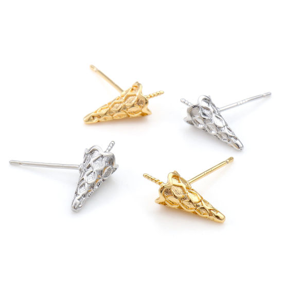 Picture of Brass Ear Post Stud Earrings Real Gold Plated Cone 14mm x 6mm