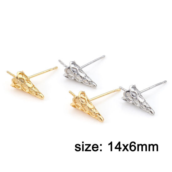 Picture of Brass Ear Post Stud Earrings Real Gold Plated Cone 14mm x 6mm